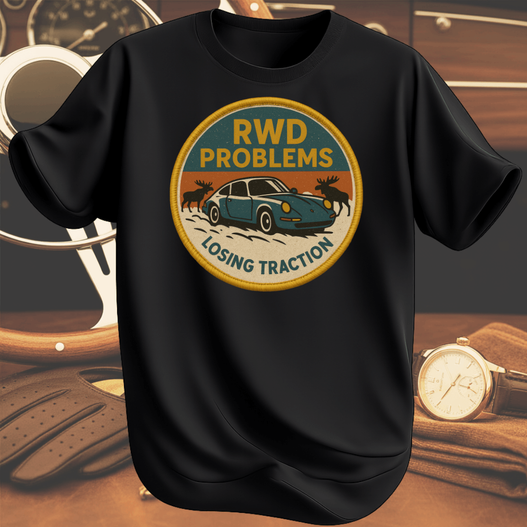 RWD PROBLEMS T-shirt svart inspirerad av bakhjulsdriven bilkultur