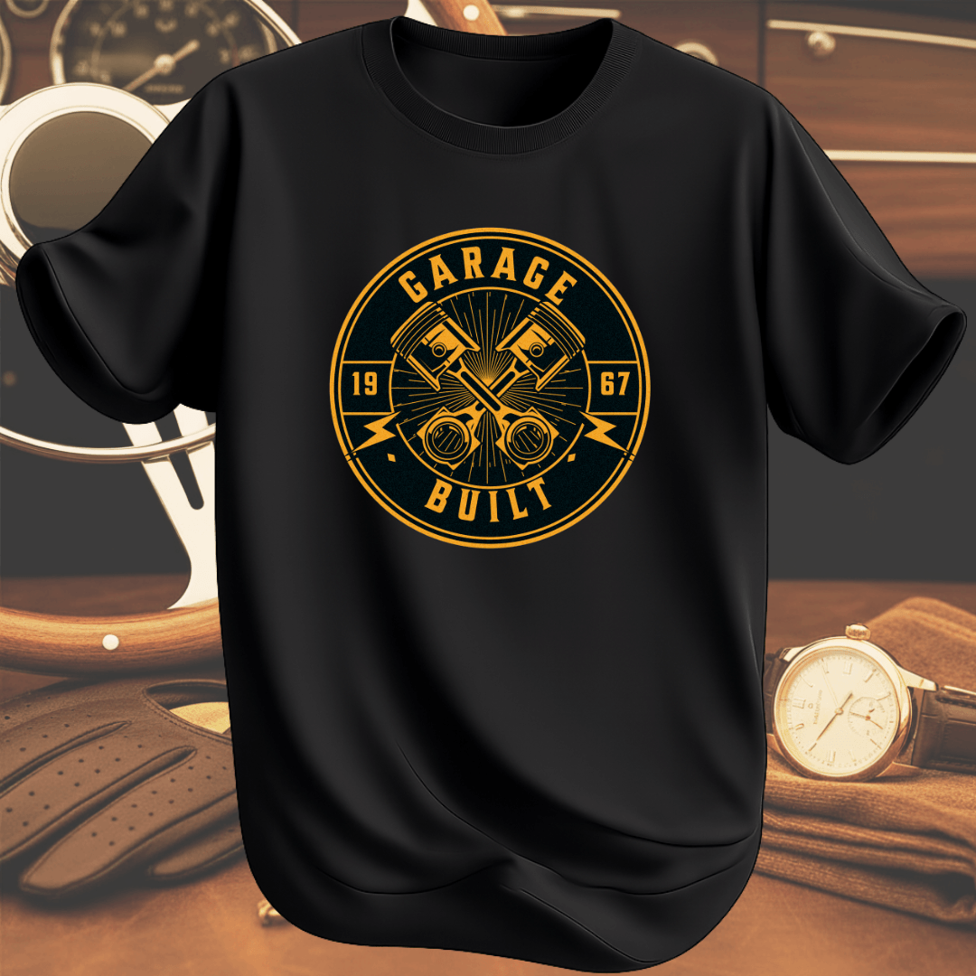 GARAGE BUILT T-shirt vit inspirerad av garagekultur och klassiska bilar