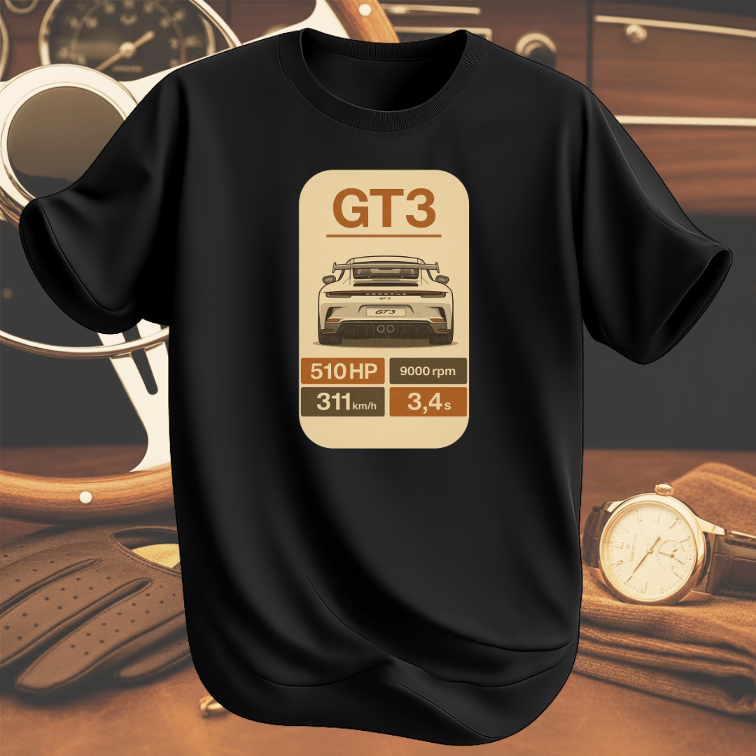 GT3 T-shirt svart inspirerad av motorsport och banprestanda