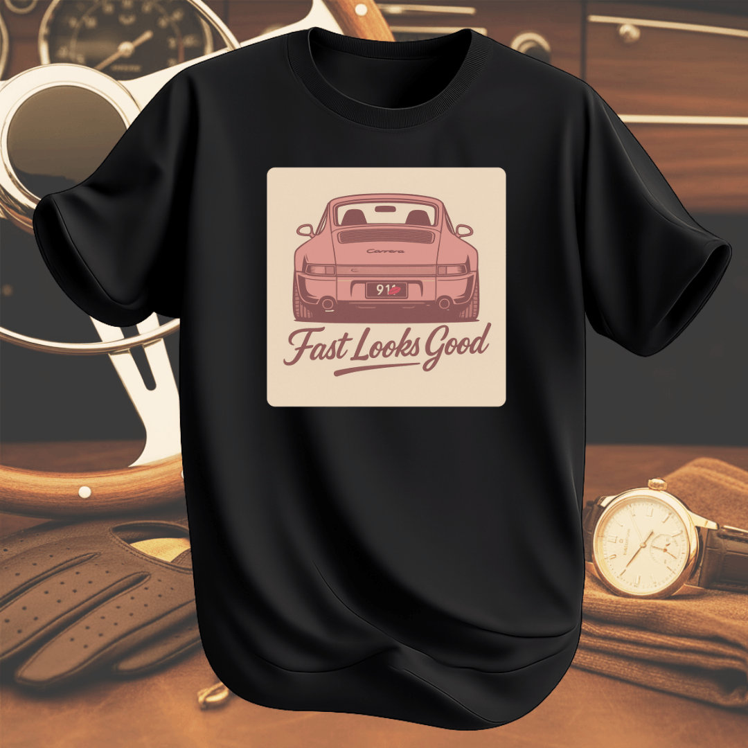 FAST LOOKS GOOD T-shirt svart inspirerad av fart och klassisk bilkultur