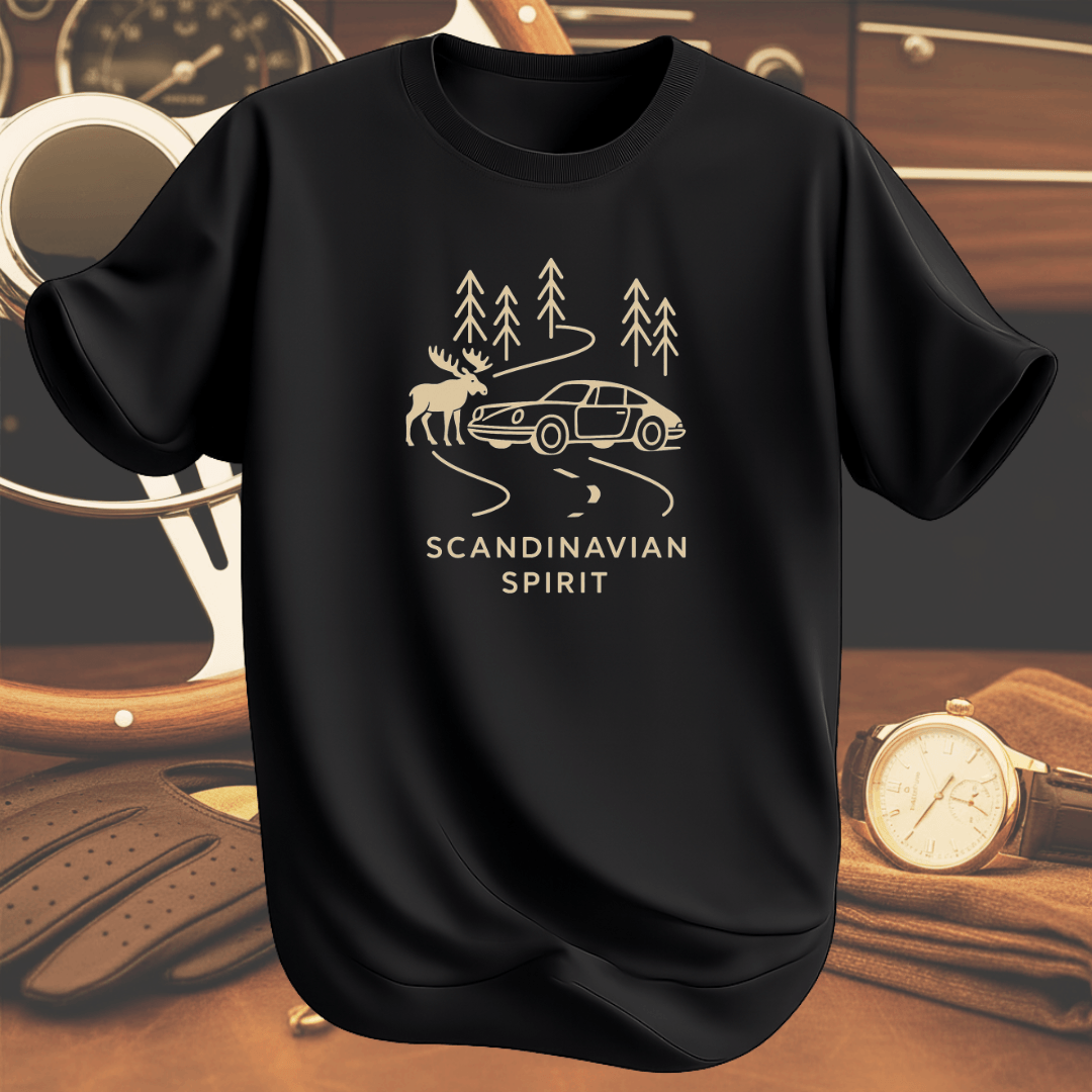 SCANDINAVIAN SPIRIT T-shirt svart inspirerad av nordisk stil och klassisk bilkultur